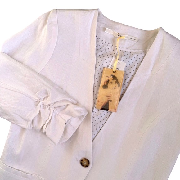 Gibson Jackets & Blazers - Gibson White Linen Blazer Ruched‎ Sleeves Collarless One Button Workwear Medium